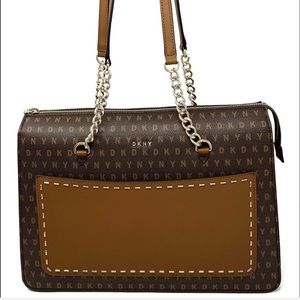 DKNY Bryant Signature Leather Zip Tote Brown/Gold